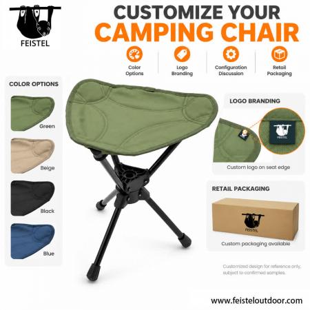 Camping 360 Stool – 0.48kg Lightweight Swivel Tripod Camping Stool with 7075 Aluminum Frame, Oxford Cloth Seat & Carry Bag 