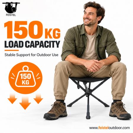 Oversized 3 Legged Stool – Large Folding Tripod Camping Stool with 7075 Aluminum Frame, 600D Polyester Mesh Seat & 150kg Capacity 