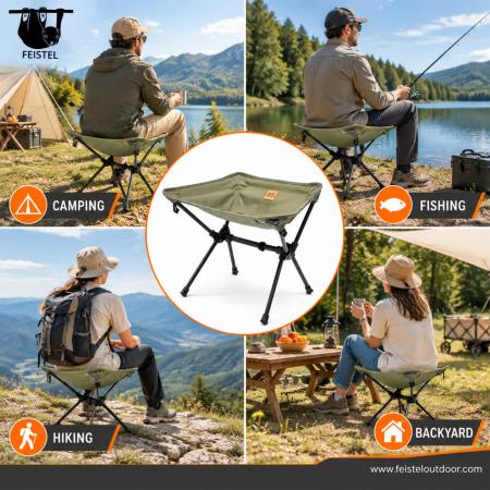 Campfire Stools – Collapsible Stool for Camping with 7075 Aluminum Frame, 600D Polyester Mesh Seat & Compact Folding Design 