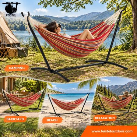 Backyard Hammock – Double Cotton-Polyester Hammock, 200×150cm, 300kg Capacity & Carry Bag 