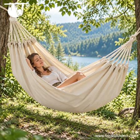 Cotton Hammock –Double Fabric Hammock with Braided Ropes, Carry Bag & Custom Colors 