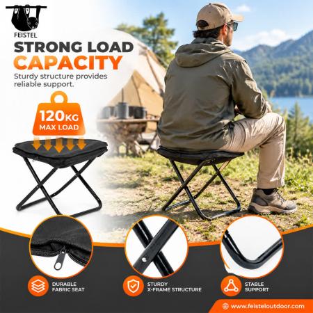 Folding Stool Camping Seat – 0.44kg Compact Aluminum Camp Folding Stool for Fishing & Travel, 120kg Capacity 