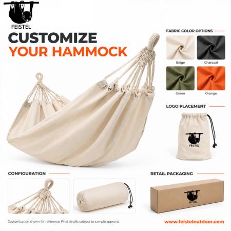 Cotton Hammock –Double Fabric Hammock with Braided Ropes, Carry Bag & Custom Colors 