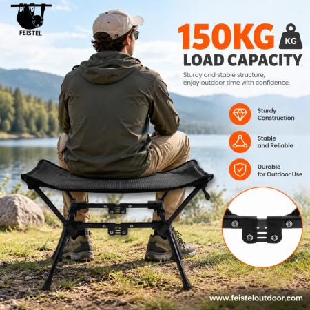 Heavy Duty Foldable Stool – 150kg Capacity Camping Stool with 7075 Aluminum Frame, Oxford Cloth Seat & Compact Storage 