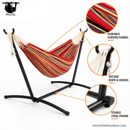 Backyard Hammock – Double Cotton-Polyester Hammock, 200×150cm, 300kg Capacity & Carry Bag 