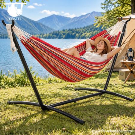 Backyard Hammock – Double Cotton-Polyester Hammock, 200×150cm, 300kg Capacity & Carry Bag 