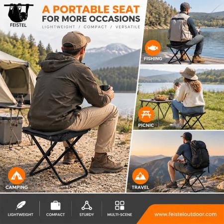 Folding Stool Camping Seat – 0.44kg Compact Aluminum Camp Folding Stool for Fishing & Travel, 120kg Capacity 