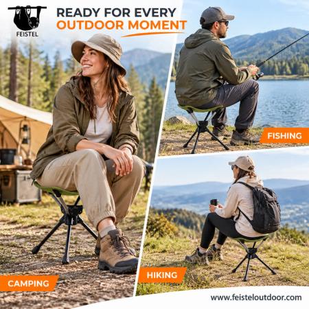 Camping 360 Stool – 0.48kg Lightweight Swivel Tripod Camping Stool with 7075 Aluminum Frame, Oxford Cloth Seat & Carry Bag 