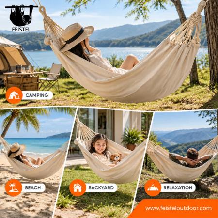 Cotton Hammock –Double Fabric Hammock with Braided Ropes, Carry Bag & Custom Colors 