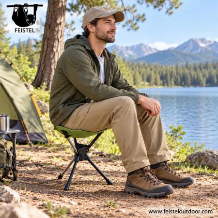 Camping 360 Stool – 0.48kg Lightweight Swivel Tripod Camping Stool with 7075 Aluminum Frame, Oxford Cloth Seat & Carry Bag 