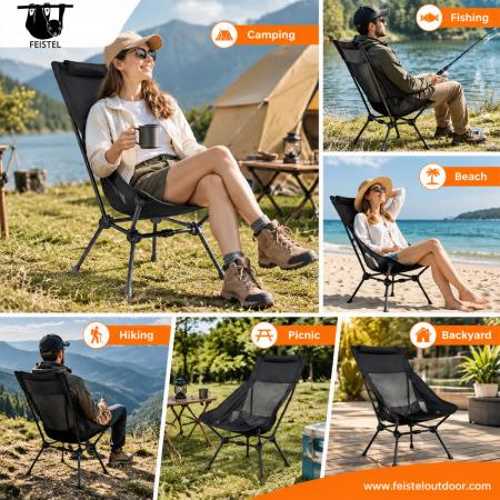 Tall Camping Chair – Lightweight High Back Folding Camping Chair with 7075 Aluminum Frame, 600D Polyester Mesh & 150kg Capacity 