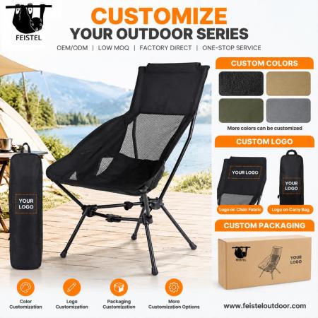 Tall Camping Chair – Lightweight High Back Folding Camping Chair with 7075 Aluminum Frame, 600D Polyester Mesh & 150kg Capacity 