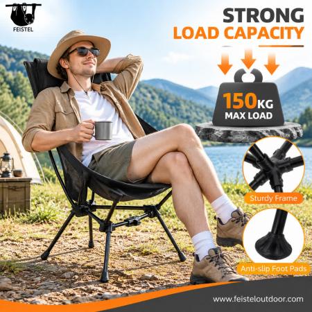 Tall Camping Chair – Lightweight High Back Folding Camping Chair with 7075 Aluminum Frame, 600D Polyester Mesh & 150kg Capacity 