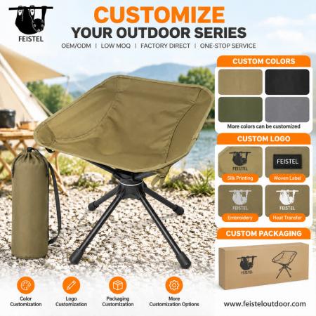 Heavy Duty Folding Camp Stool – 150kg Capacity Swivel Outdoor Foldable Stool with 7075 Aluminum Frame & 600D Polyester Mesh Seat 