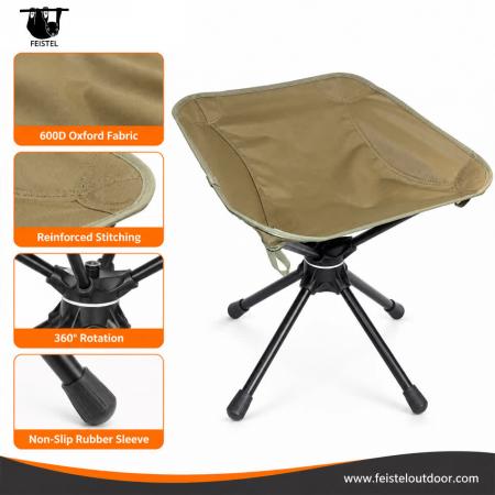 Heavy Duty Folding Camp Stool – 150kg Capacity Swivel Outdoor Foldable Stool with 7075 Aluminum Frame & 600D Polyester Mesh Seat 