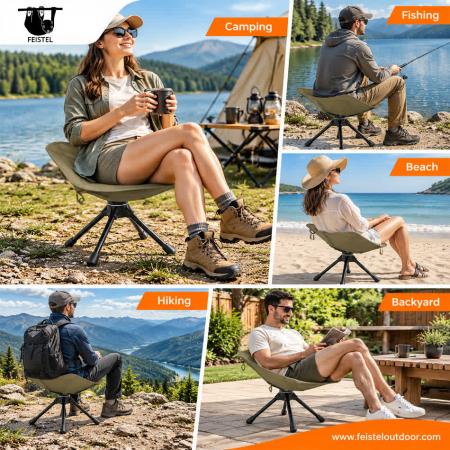 Heavy Duty Folding Camp Stool – 150kg Capacity Swivel Outdoor Foldable Stool with 7075 Aluminum Frame & 600D Polyester Mesh Seat 
