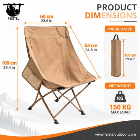 Camping Chair No Arms – High Back Folding Camping Chair with No Arms, 7075 Aluminum Frame, 600D Polyester Mesh & 150kg Capacity 