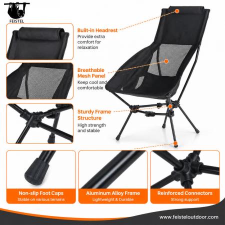 Tall Camping Chair – Lightweight High Back Folding Camping Chair with 7075 Aluminum Frame, 600D Polyester Mesh & 150kg Capacity 