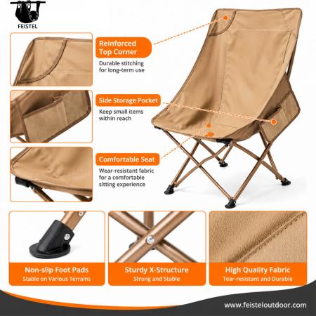 Camping Chair No Arms – High Back Folding Camping Chair with No Arms, 7075 Aluminum Frame, 600D Polyester Mesh & 150kg Capacity 