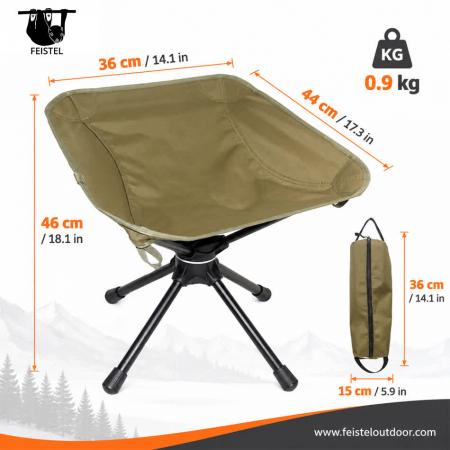 Heavy Duty Folding Camp Stool – 150kg Capacity Swivel Outdoor Foldable Stool with 7075 Aluminum Frame & 600D Polyester Mesh Seat 