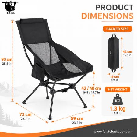 Tall Camping Chair – Lightweight High Back Folding Camping Chair with 7075 Aluminum Frame, 600D Polyester Mesh & 150kg Capacity 
