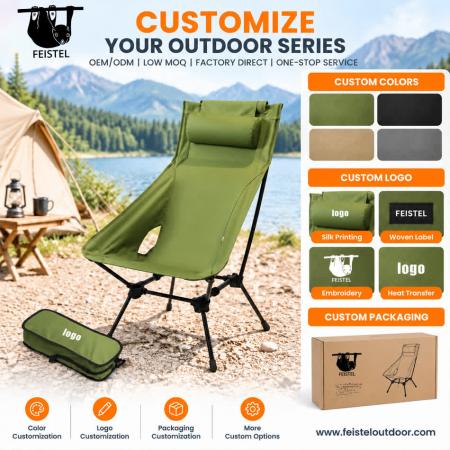 High Back Folding Camping Chair – Lightweight 7075 Aluminum Outdoor Lounge Chair with Headrest, 600D Polyester Mesh & 150kg Capacity 