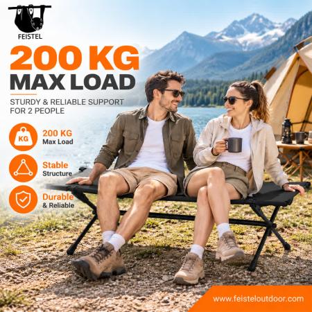 Camping Chair for 2 – Lightweight Double Folding Camping Bench with 7075 Aluminum Frame, 600D Polyester Mesh & 200kg Total Capacity 