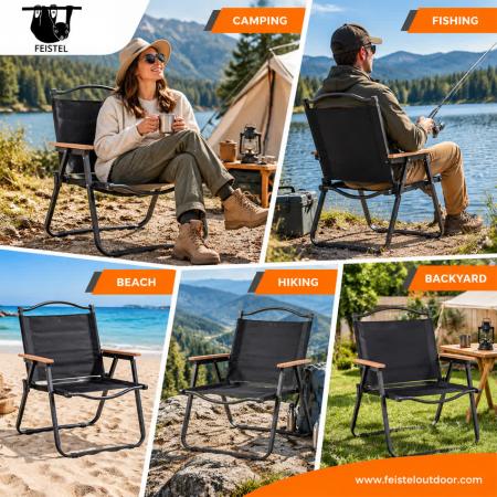 Hard Arm Camping Chair – Kermit-Style Folding Camping Chair with Hard Arms, 7075 Aluminum Tube Frame & 150kg Capacity 