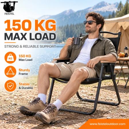 Hard Arm Camping Chair – Kermit-Style Folding Camping Chair with Hard Arms, 7075 Aluminum Tube Frame & 150kg Capacity 