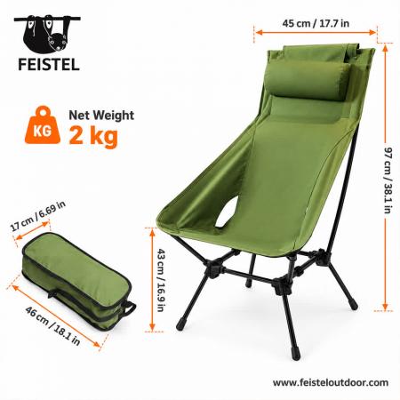 High Back Folding Camping Chair – Lightweight 7075 Aluminum Outdoor Lounge Chair with Headrest, 600D Polyester Mesh & 150kg Capacity 