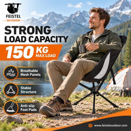 Small Camping Chair – Compact 360° Swivel Folding Chair for Adults with 7075 Aluminum Frame, 600D Polyester Mesh & Small Pack Size 