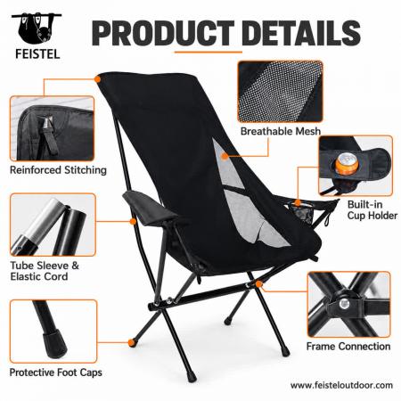 High Camping Chair – Lightweight High Back Compact Folding Camping Chair with 58cm Seat Height, 7075 Aluminum Frame & 150kg Capacity 