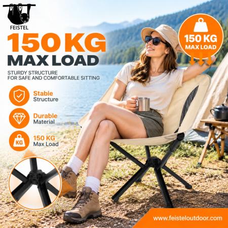 Compact Lightweight Camping Chair – 7075 Aluminum Foldable Outdoor Chair with 600D Polyester Mesh, 14×38cm Small Pack Size & 150kg Capacity 