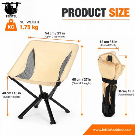 Compact Lightweight Camping Chair – 7075 Aluminum Foldable Outdoor Chair with 600D Polyester Mesh, 14×38cm Small Pack Size & 150kg Capacity 