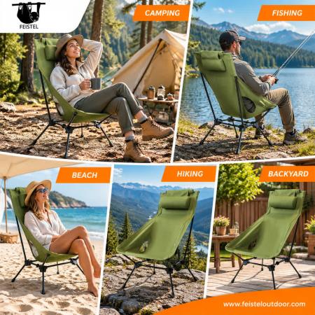 High Back Folding Camping Chair – Lightweight 7075 Aluminum Outdoor Lounge Chair with Headrest, 600D Polyester Mesh & 150kg Capacity 