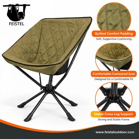 Cushioned Camping Chair Cover – Soft Padded Nylon Camping Chair Cushion with Filling, 60 × 70 cm & Compact 10 × 32 cm Pack 