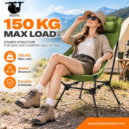 High Back Folding Camping Chair – Lightweight 7075 Aluminum Outdoor Lounge Chair with Headrest, 600D Polyester Mesh & 150kg Capacity 