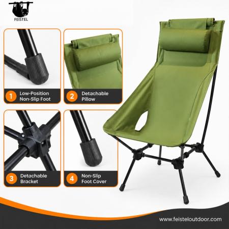 High Back Folding Camping Chair – Lightweight 7075 Aluminum Outdoor Lounge Chair with Headrest, 600D Polyester Mesh & 150kg Capacity 