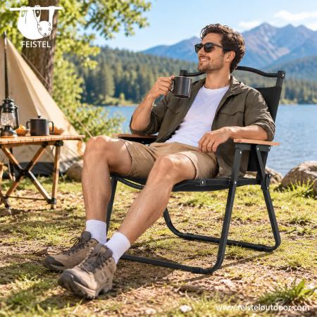 Hard Arm Camping Chair – Kermit-Style Folding Camping Chair with Hard Arms, 7075 Aluminum Tube Frame & 150kg Capacity 