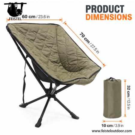Cushioned Camping Chair Cover – Soft Padded Nylon Camping Chair Cushion with Filling, 60 × 70 cm & Compact 10 × 32 cm Pack 