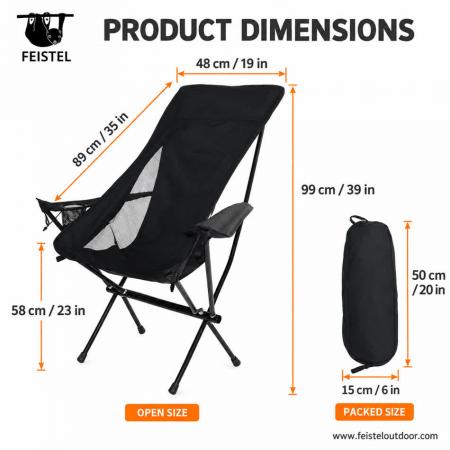 High Camping Chair – Lightweight High Back Compact Folding Camping Chair with 58cm Seat Height, 7075 Aluminum Frame & 150kg Capacity 