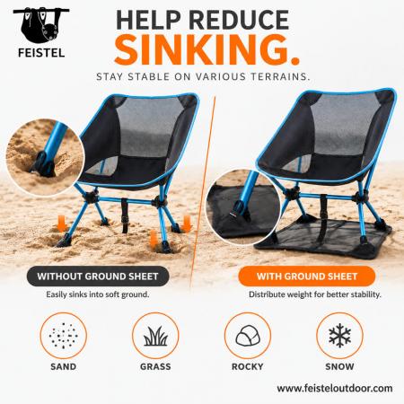 Camping Chair Anti-Sink Mat – Nylon Beach Sand Ground Sheet for Lightweight Folding Camping Chairs, 34 × 38 cm, OEM/ODM 
