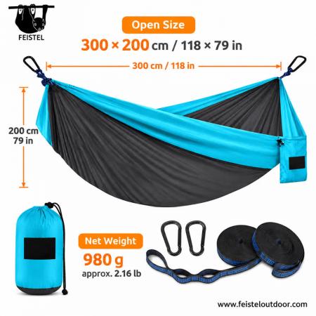 Double Nylon Parachute Hammock – 300×200cm, 980g, 200kg Capacity with Hanging Kit 