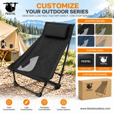 Low Seat High Back Camping Chair – Portable 7075 Aluminum Folding Lounge Chair with Headrest, 600D Polyester Mesh & 150kg Capacity 