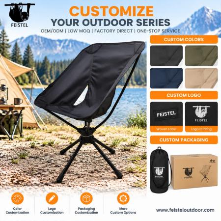 Black Camping Chair – Portable 360° Swivel Folding Outdoor Chair with 7075 Aluminum Frame, 600D Polyester Mesh & 150kg Capacity 