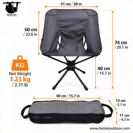 Black Camping Chair – Portable 360° Swivel Folding Outdoor Chair with 7075 Aluminum Frame, 600D Polyester Mesh & 150kg Capacity 