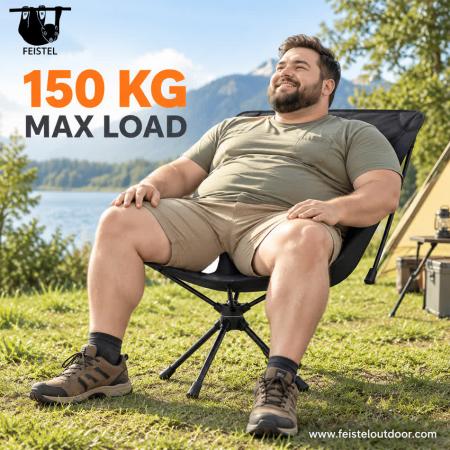 Black Camping Chair – Portable 360° Swivel Folding Outdoor Chair with 7075 Aluminum Frame, 600D Polyester Mesh & 150kg Capacity 