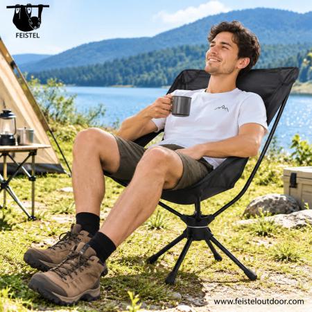 Black Camping Chair – Portable 360° Swivel Folding Outdoor Chair with 7075 Aluminum Frame, 600D Polyester Mesh & 150kg Capacity 