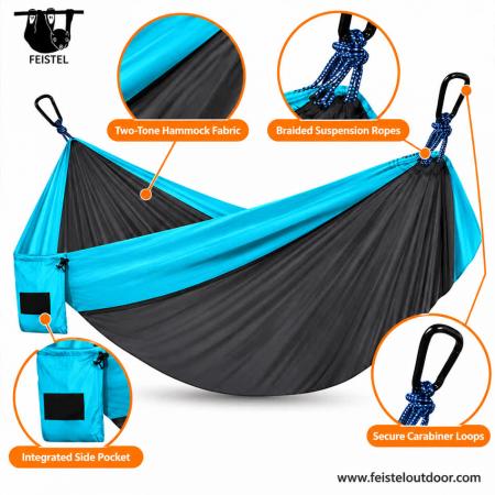 Double Nylon Parachute Hammock – 300×200cm, 980g, 200kg Capacity with Hanging Kit 