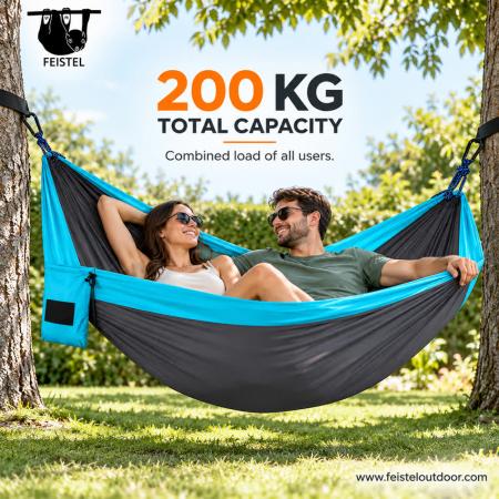 Double Nylon Parachute Hammock – 300×200cm, 980g, 200kg Capacity with Hanging Kit 